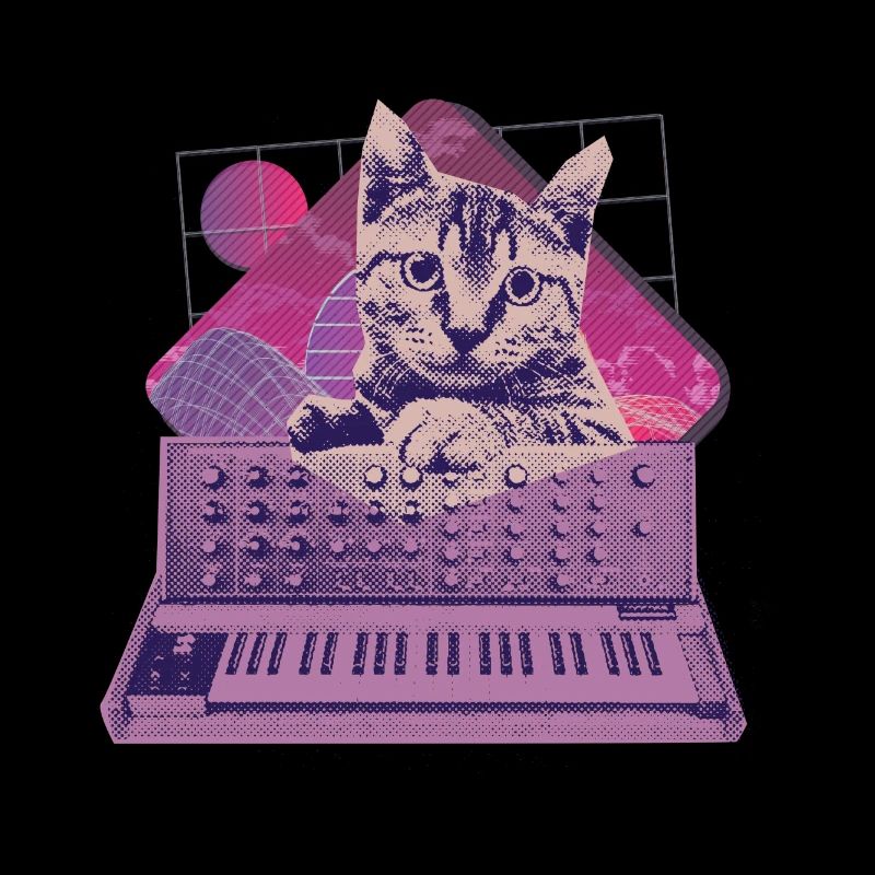 Retro Synthesizer Cat Vaporwave Aesthetic Analog