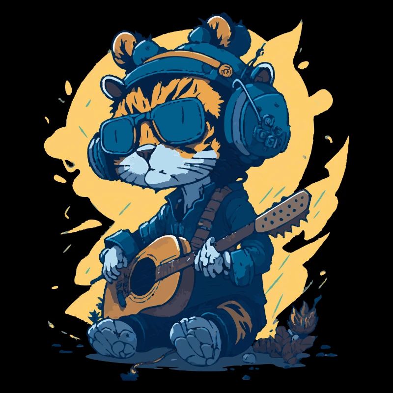 cat plays guitare