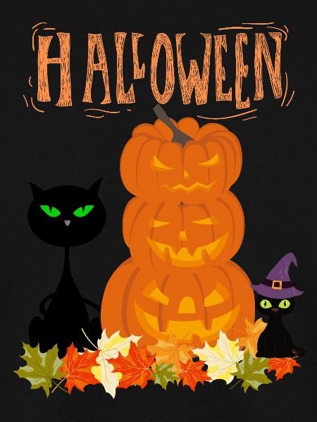Halloween Stack Pumpkins Cat