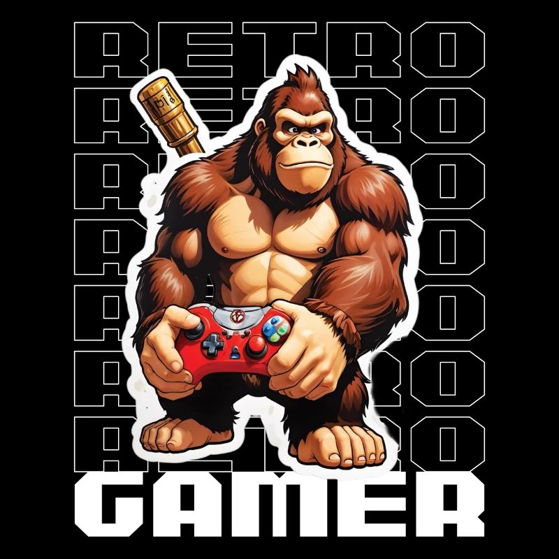 Retro Gamer Gorilla with Controller Console Games
