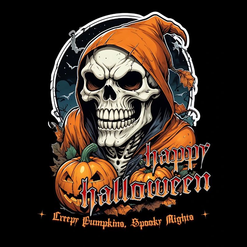 Crâne d’Halloween avec citrouilles et capuchon