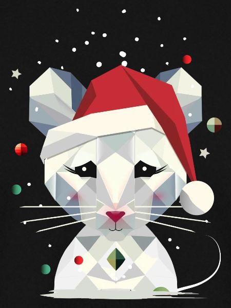 Schneemaus im geometrischen Weihnachtsdesign