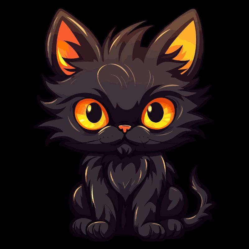 Black Kitten Cartoon Style
