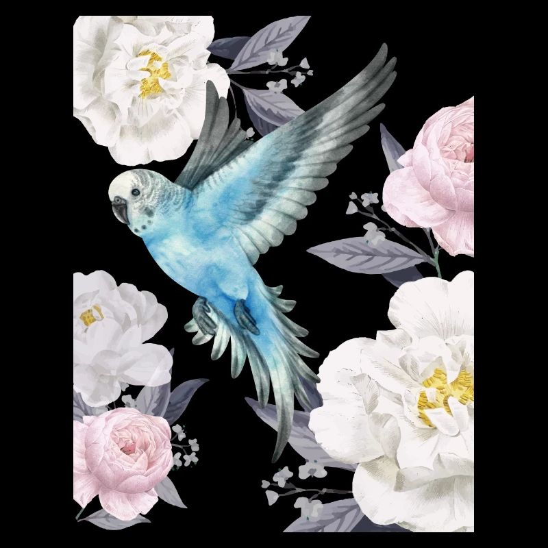 blue bird and roses