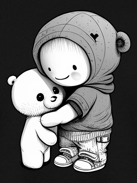 Kind kuschelt mit Teddybär