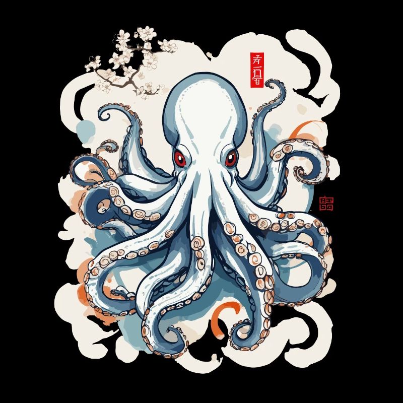 Vintage Japan Kraken Ukiyo-E Meeresästhetik