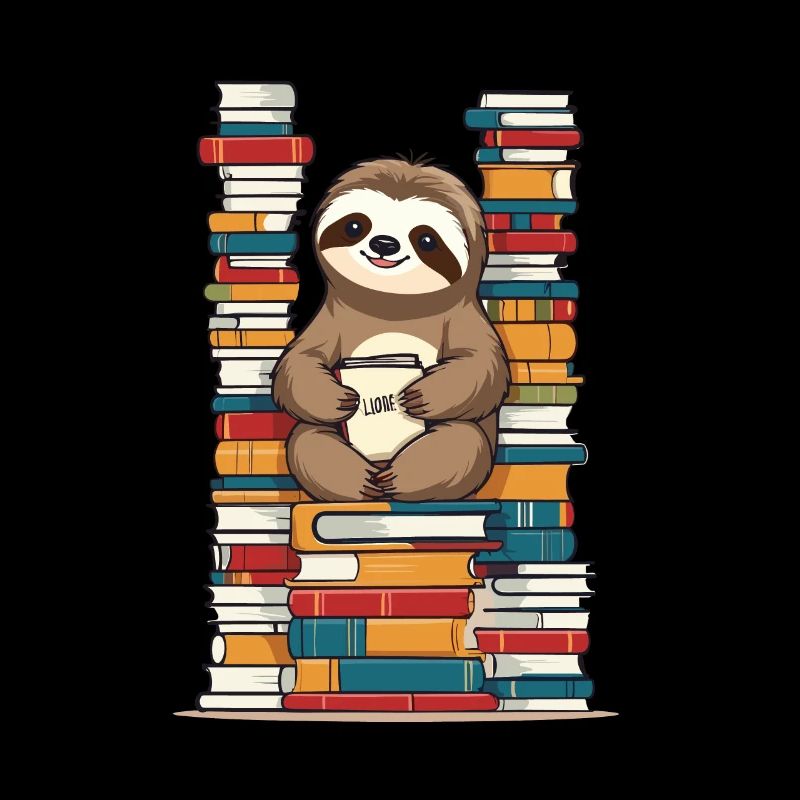 Funny book lover sloth reading book