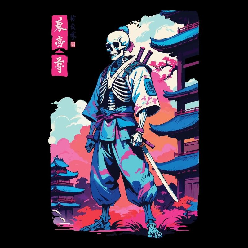 Oni Skeleton Samurai Vaporwave Aesthetic