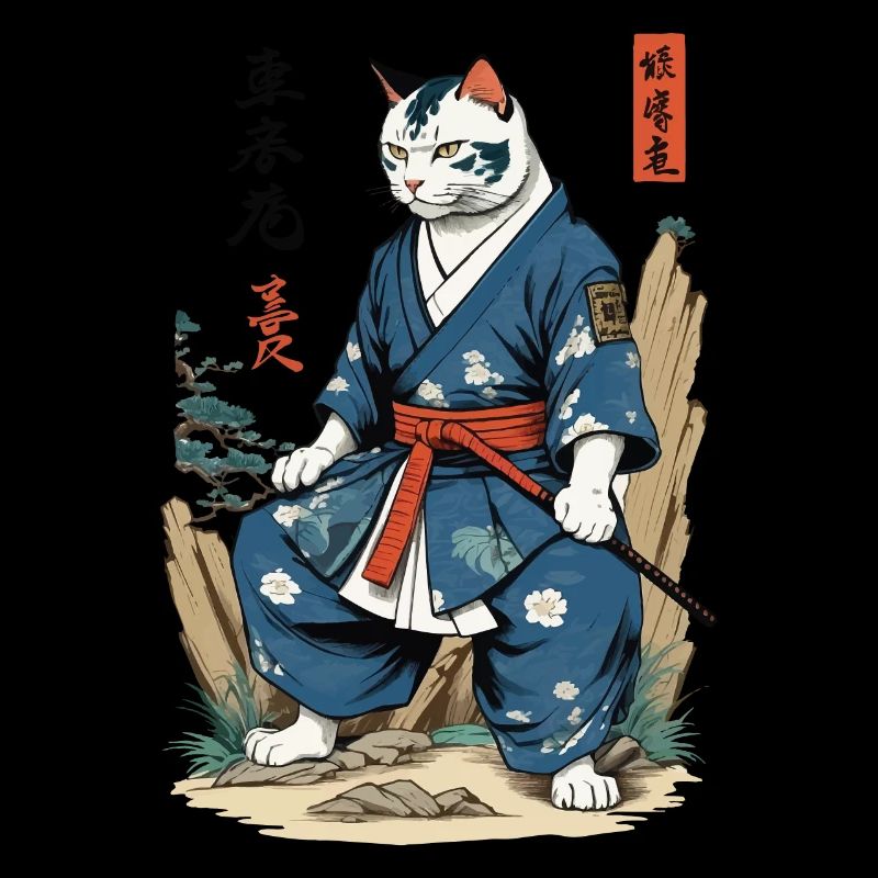 Samurai Katze Vintage Ukiyo-E Japan Kunst