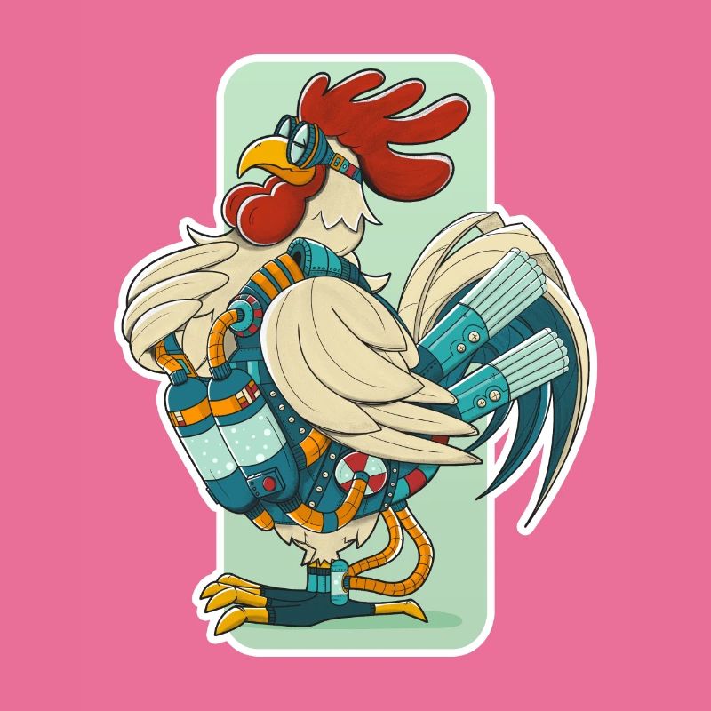 Steampunk Rooster (circonférence blanche)