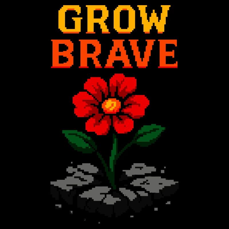 Grow Brave – fleur pixellisée pour le courage et la force