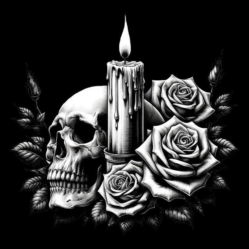 Gothic Skull and Roses Graphic Art