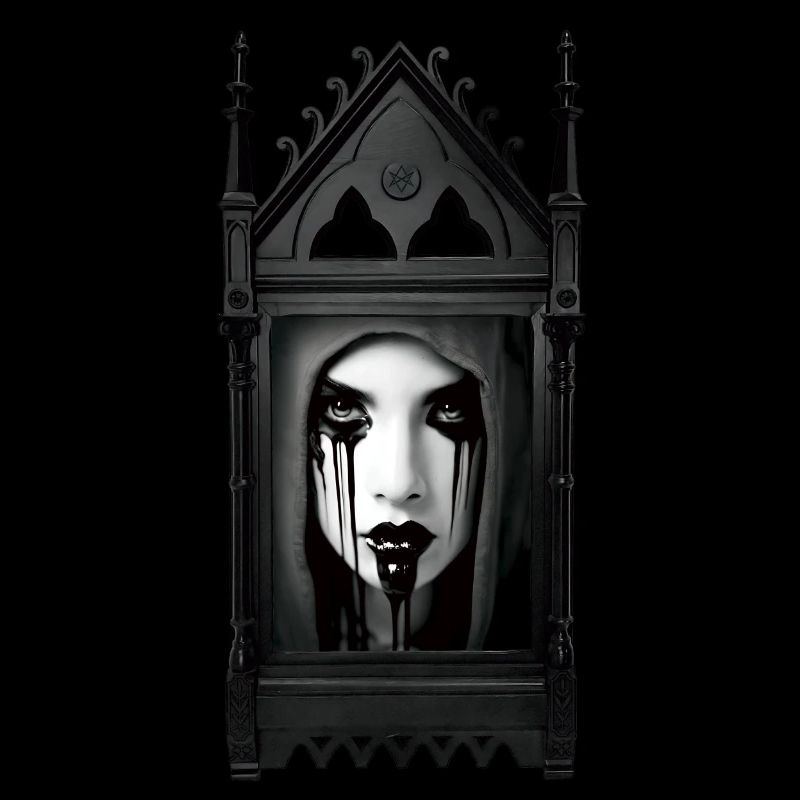 Porzellanfrau und Gothic-Rahmen