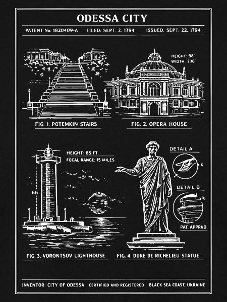 Odessa City Landmarks Line Art