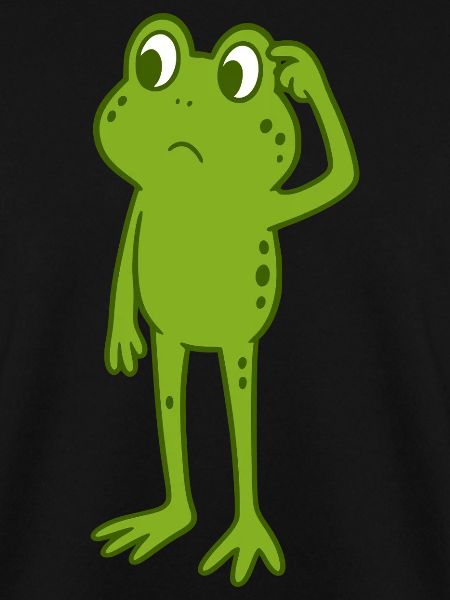 Frosch kratzt sich am Kopf