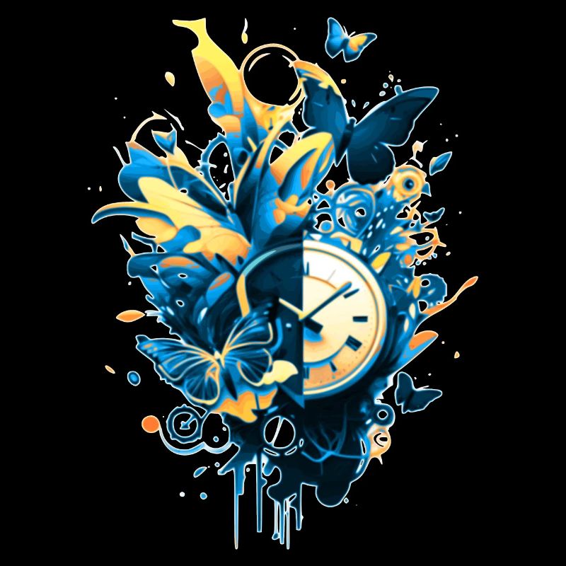 Montre de poche entourée de fleurs et de papillons