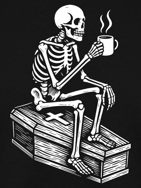 Skeleton drinking espresso