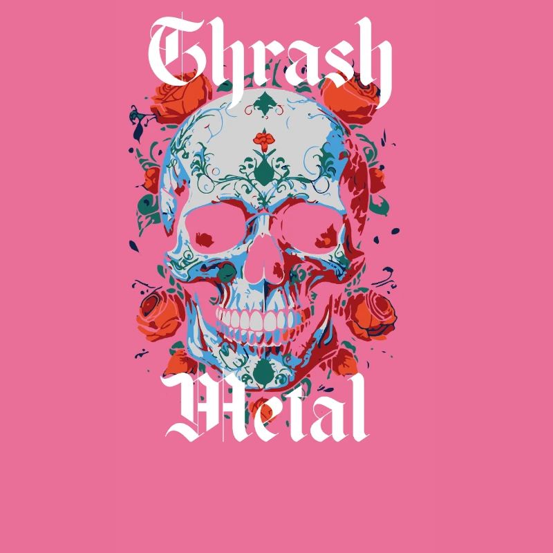 Design Thrash Metal avec crâne et roses.