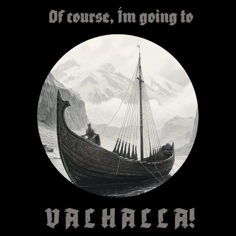 Le navire viking navigue vers Valhalla avec inscription
