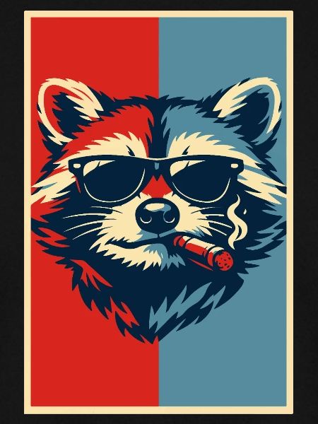 Waschbär-Pop-Art: Sonnenbrillen-Zigarre