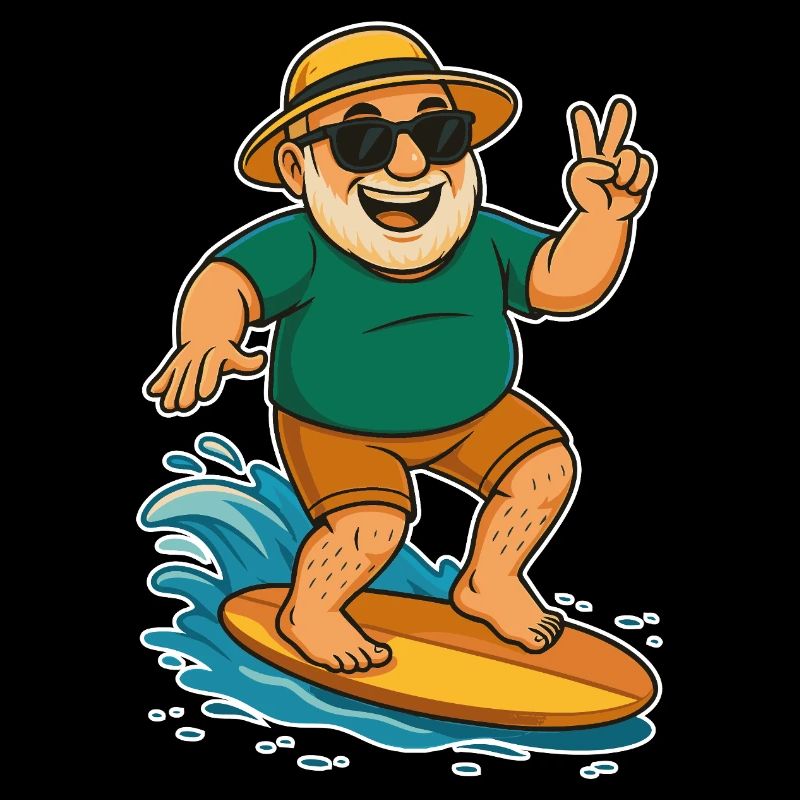 Papy cool sur la planche de surf