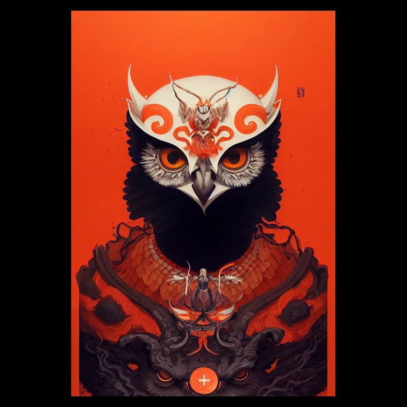 Eule Japanisch Rot Samurai