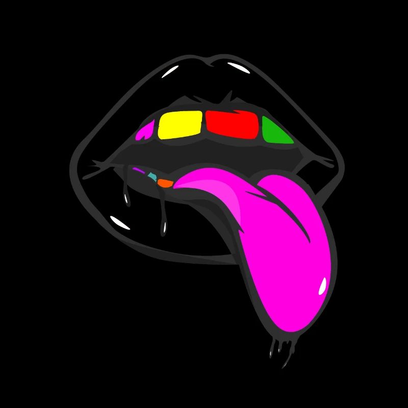 Lèvres noires et dents arc-en-ciel avec langue