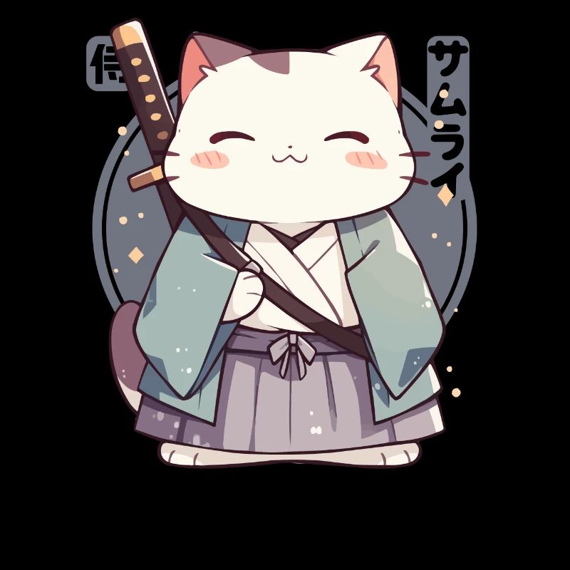 Chat samouraï Kawaii Chat ninja japonais