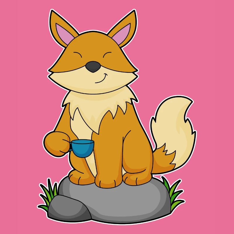 Fuchs mit Kaffeetasse