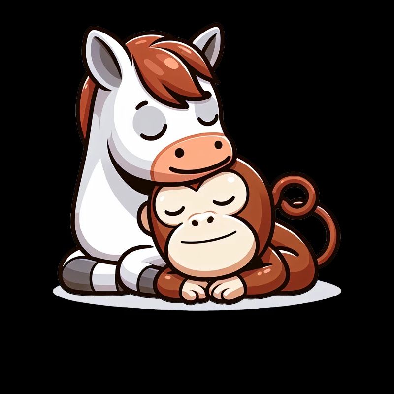 Cuddling Horse And Monkey In Love