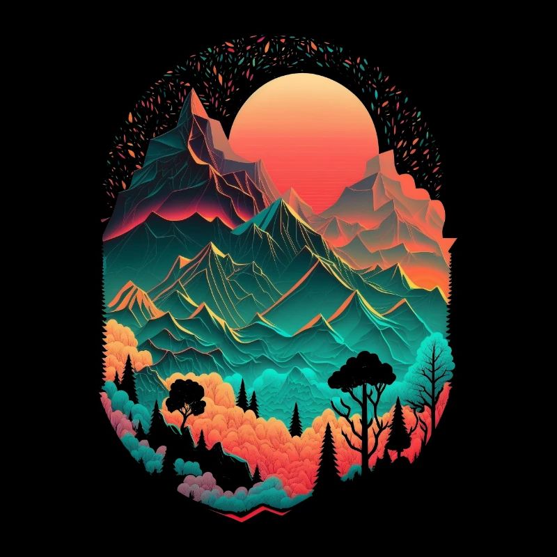 Berge Minimalismus Abstrakt Wald Tiere Retro Trend