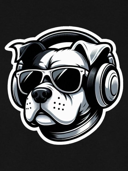 Hund Bulldogge Kopfhörer Brille