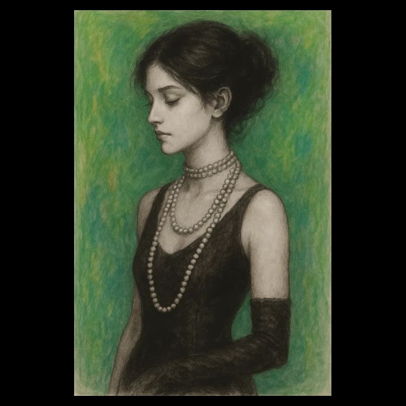 femme collier perles vert élégante omikly pop art