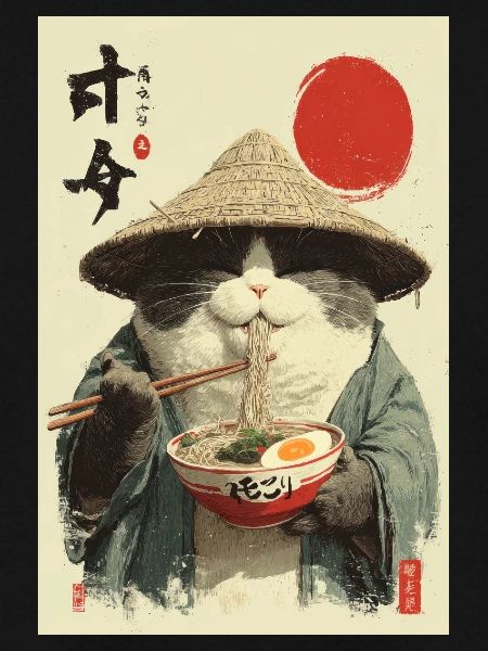 Samurai-Katze isst Ramen