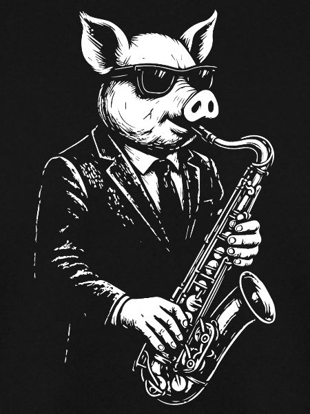 Schweinesaxophon-Maestro im Anzug