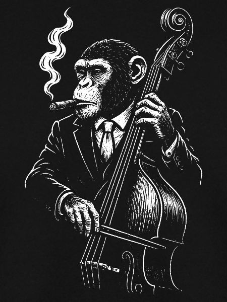 Jazz-Schimpansen-Bassist im Anzug