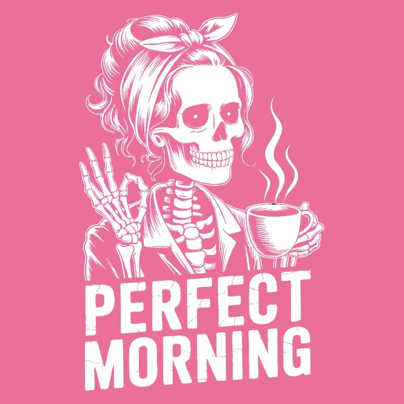 Perfekter Morgen mit Kaffee Skelett mit Kaffeepot
