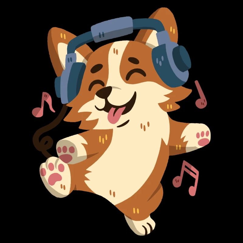 Corgi écoute de la musique et danse