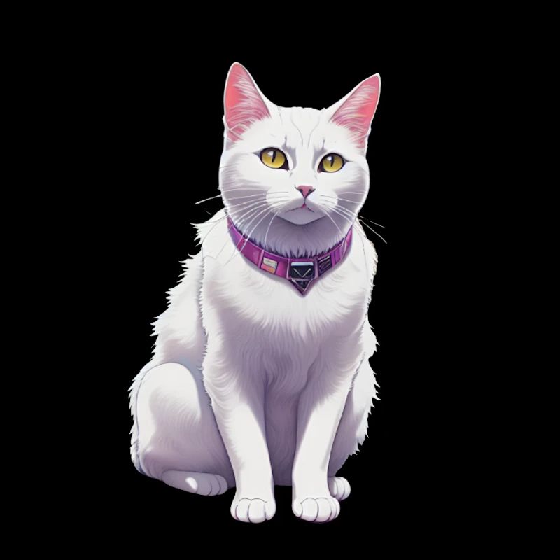 Chat blanc avec un collier violet