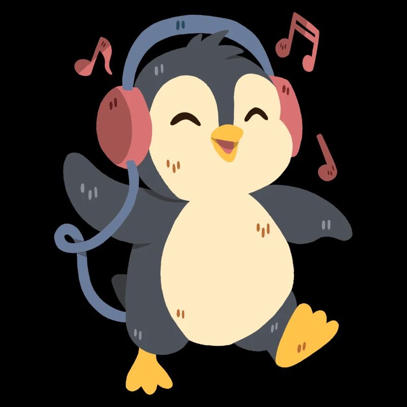 Pingouin dansant et écoutant de la musique