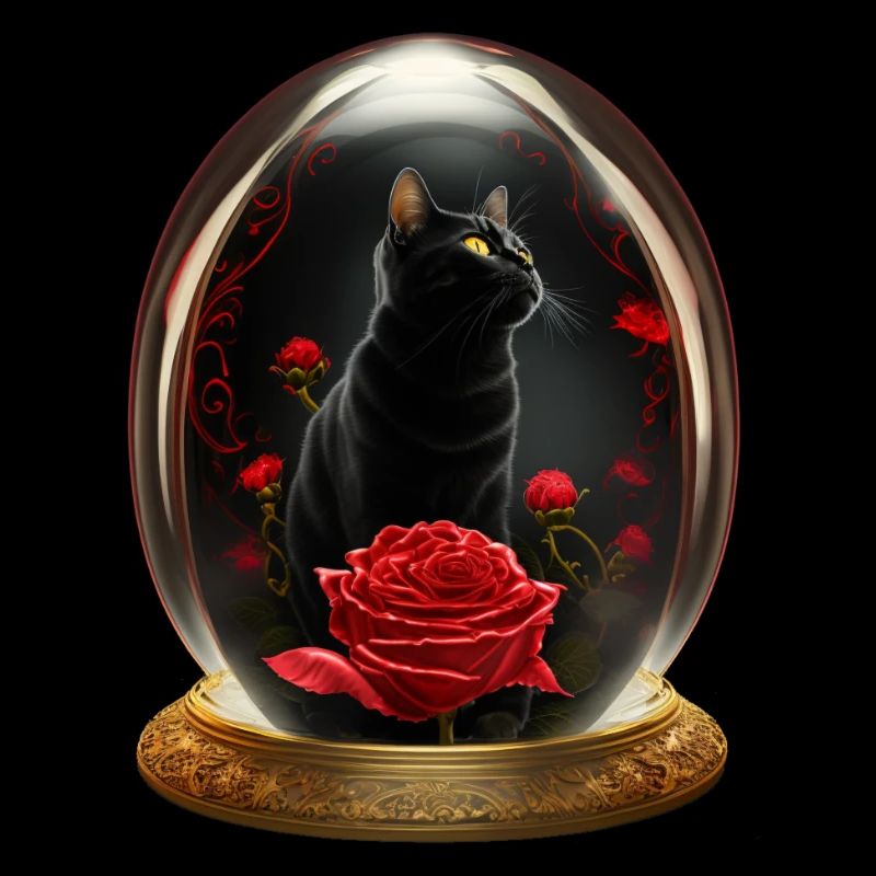 Eine Katze mit Rose in einer Kugel
