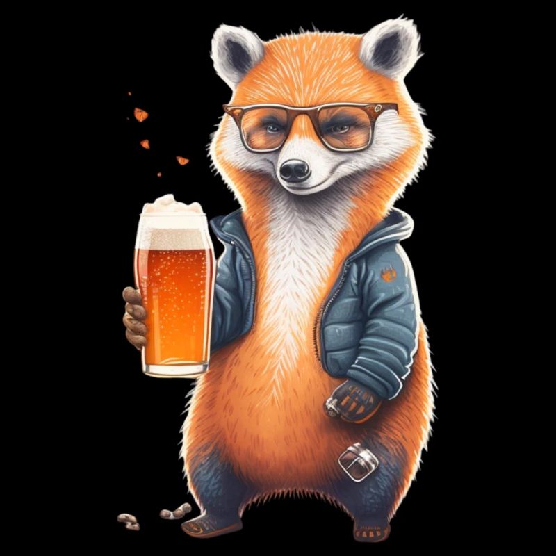 Cooler Fuchs mit Lederjacke Bier und Sonnenbrille