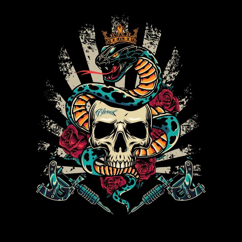 Snake Skull Rose Skull