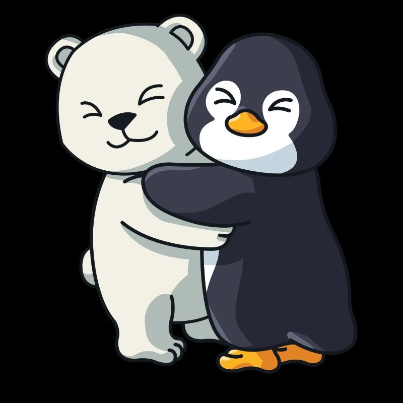 Polar bear and Penguin cute Hug Cuddle Animals