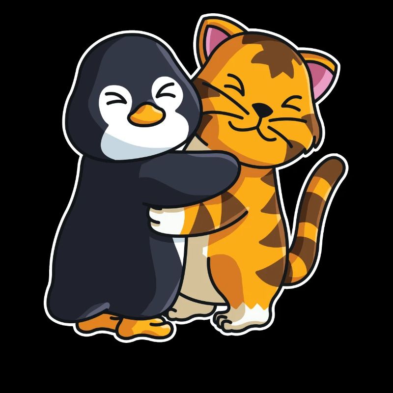 Penguin and Tiger Hug Cuddle Animals