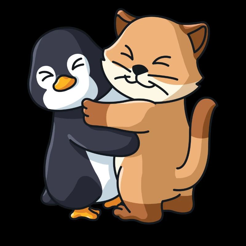 Penguin Kitten cute Hug Cuddle Animals