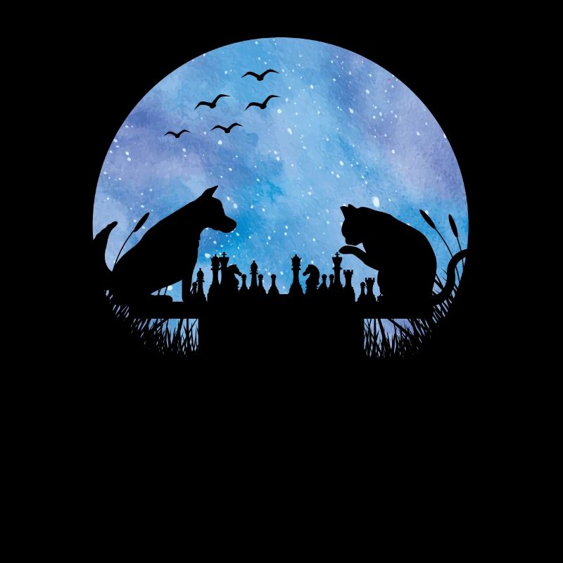 Chess Chess Player Dog Cat Galaxy Stars
