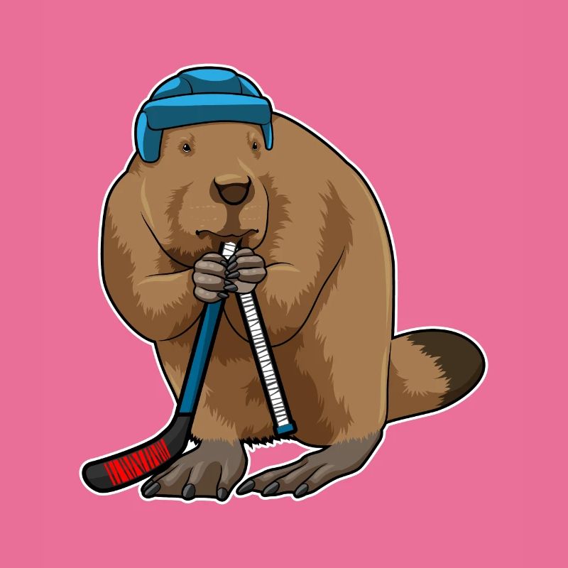 Biber beim Eishockey mit Eishockeyschläger