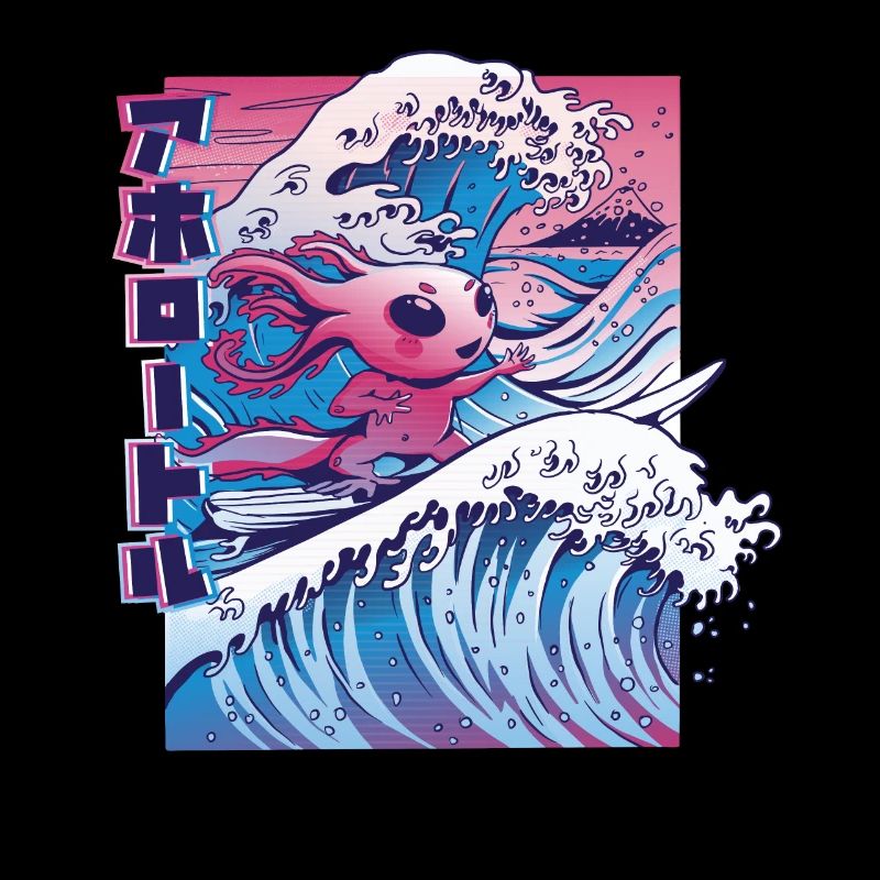 Axolotl Surf Vaporwave Japan Wave