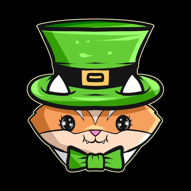 Kawaii Kat avec chapeau vert et arc pour St.